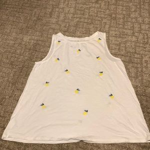 Loft - Womens White Tank with Lemon Appliqué Detail- gently worn - sz Large
